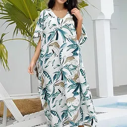 FIESTA RESORTWEAR Printed Kaftan Swimwear Cover Up Top-image-18