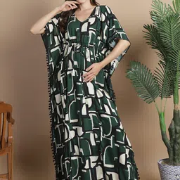 Secret Wish Geometric Printed V-Neck Maternity Kaftan Dress-picture-4