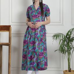Secret Wish Floral Printed Cotton Maternity Pleated A-Line Kurta-image-70