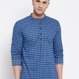 even Men Blue Geometric Printed Pure Cotton Kurta-image-26