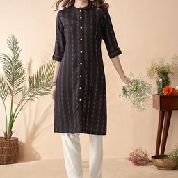 Anouk Striped Mandarin Collar Straight Kurta-57