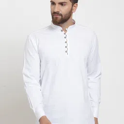 A-Okay Men White Thread Work Dobby Kurta-image-30