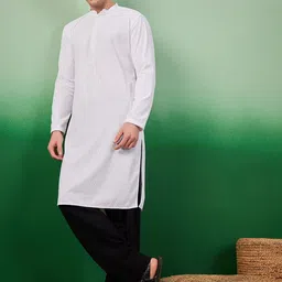 Sangria Ethnic Motifs Embroidered Chikankari Mandarin Collar Pure Cotton Straight Kurta-image-32