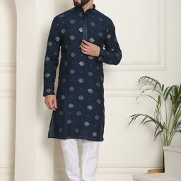 SOJANYA Geometric Embroidered Sequinned Cotton Silk Straight Kurta With Churidar-picture-12