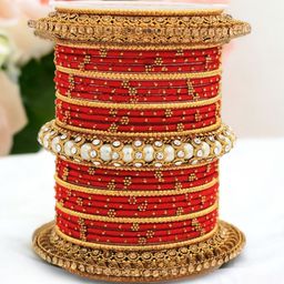 leshya  Set Of 31 Brass Plated Stone Studded & Beaded Bangles-image-11