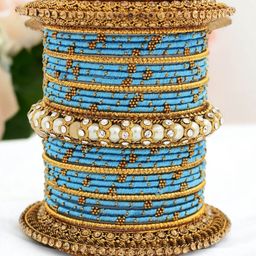 leshya  Set Of 31 Brass-Plated Stone Studded & Beaded Bangles-image-14