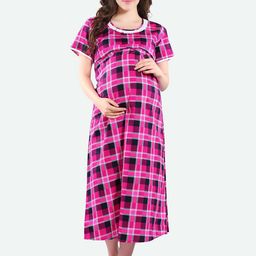 Piu Pink Checked Maternity Nightdress-picture-10