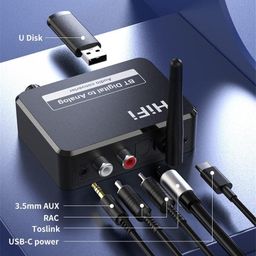 Tobo Bluetooth 5.1 Digital Audio Receiver, DAC, Digital to Analog Converter 3.5mm Aux RCA L/R U-Disk High Fidelity Optical Stereo 2 in1 Wireless Adadper - TD-843WA image 3