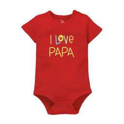 Zeezeezoo Unisex Kids Red I Love Papa Printed Bodysuit-image-47