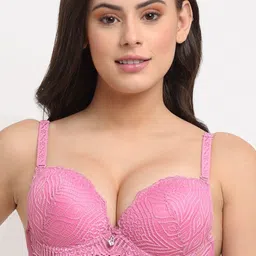 MAKCLAN Medium Coverage Underwired Lightly Padded All Day Comfort Dry Fit Push-Up Lace Bra-7