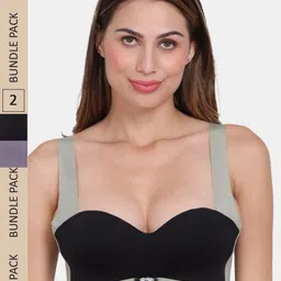 Amour Secret Pack of 2 Colourblocked Push Up Bra - Underwired Lightly Padded-image-49