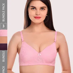 Softskin Pack Of 3 Lace Non-Wired Heavily Padded All Day Comfort Seamless T-Shirt Bra-4