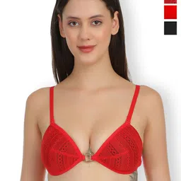 SELFCARE Pack Of 3 Self Design Lightly Padded Plunge Bras With All Day Comfort-58