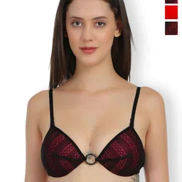 SELFCARE Pack Of 3 Self Design Lightly Padded Plunge Bras With All Day Comfort-50