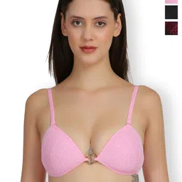 SELFCARE Pack Of 3 Self Design Half Coverage Lightly Padded Plunge Bras All Day Comfort-83