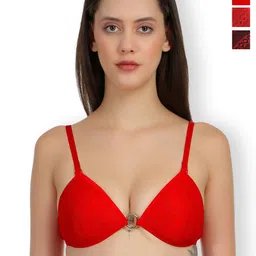 SELFCARE Pack Of 3 Self Design Half Coverage Lightly Padded Plunge Bras All Day Comfort-80