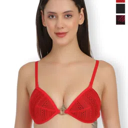 SELFCARE Pack Of 3 Self Design Half Coverage Lightly Padded Plunge Bras All Day Comfort-81