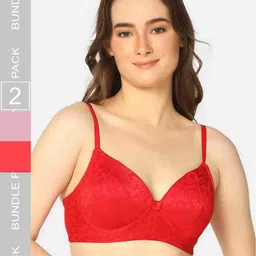 Curvy Love Pack Of 2 Floral Self Design Full Coverage T-shirt Bra With All Day Comfort-27