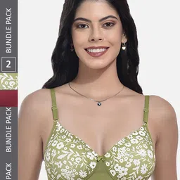 StyFun Pack Of 2 Floral Print Full Coverage Lightly Padded All Day Comfort Bra-34