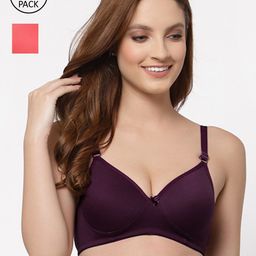 Floret Pack of 2 Burgundy & Coral Bra - Lightly Padded-image-92