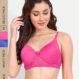 FIMS Pack of 2 Rapid-Dry Lace Lightly Padded Bra Fancy_Pad_Bra_BlueRani-37