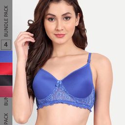 FIMS Pack Of 4 Floral Bra Lightly Padded-image-48