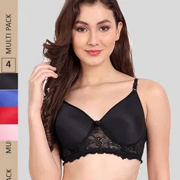FIMS Pack of 4 Rapid-Dry Lace Lightly Padded Bra Fancy_Pad_Bra_BlackRedBluePink-image-51