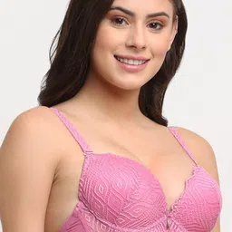 MAKCLAN Medium Coverage Underwired Lightly Padded All Day Comfort Dry Fit Push-Up Lace Bra image 3