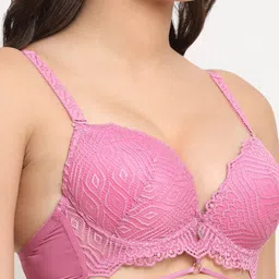 MAKCLAN Medium Coverage Underwired Lightly Padded All Day Comfort Dry Fit Push-Up Lace Bra image 2