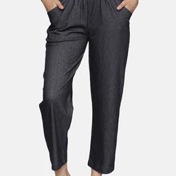 NOT YET by us Women High Rise Relaxed Fit Denim Stretchable Cotton Lounge Pants-image-17