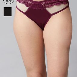 CUKOO Women Pack Of 2 Self Design Bikini Lace Briefs-picture-15
