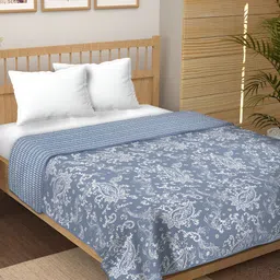 RF RELAXFEEL Grey & White Floral Cotton Heavy Winter 210 GSM Double Bed Dohar-image-47