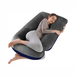 DADDY COOL Grey & Navy Blue Fibre Filled Faux Velvet I Shape Lightweight Maternity Pillow-33