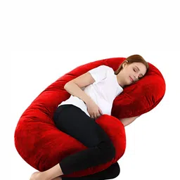 Mom's Moon Red Fibre Filled Faux Velvet Lightweight C Shaped Maternity Pillow-image-91