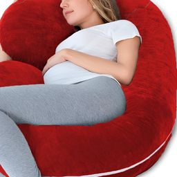 Mom's Moon Red Faux Velvet Lightweight Maternity  C Shaped Pillow-image-76