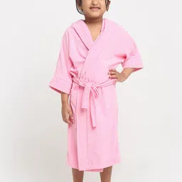 Creeva Melodious Kids Pink Front Pocket Bath Robe-10