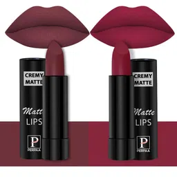 PERPAA Set Of 2 Creamy Matte Long-Stay Lipstick - Tan Red 80 & Candy Pink 87-24