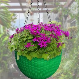 Kuber Industries Green Set Of 6 Large Plastic Hanging Flower Pot-39