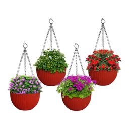 Kuber Industries Set Of 4 Red Plastic Hanging Flower Pot image 4