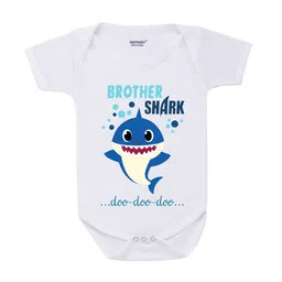 KNITROOT Rakhi Collection Infant Boys White & Blue Cotton Shark Print Bodysuit-image-32