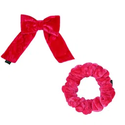 Arendelle Women Pink Pack of 2 Velvet Hair Small Scrunchie and Bow Accessory Set-picture-5
