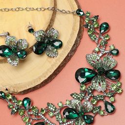 SOHI Women Silver-Plated Green Stone-Studded Jewellery Set-48