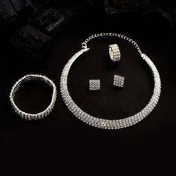 SOHI Silver-Plated Stone-Studded Jewellery Set With Finger Ring & Bracelet-image-14