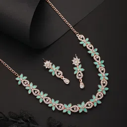 Jazz and Sizzle Rose Gold-Plated AD-Studded Jewellery Set-image-82