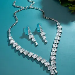 aadita Silver-Plated American Diamond Studded Jewellery Set-15