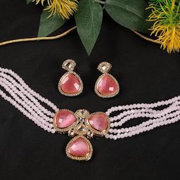 Jazz and Sizzle Gold-Plated Pink Kundan & AD Studded Jewellery Set-image-47