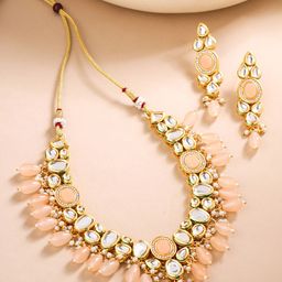 Yellow Chimes Gold-Plated Kundan Studded Necklace & Earrings-image-90
