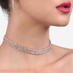 Zaveri Pearls Rose Gold-Plated Pink & Green CZ studded Jewellery Set-24