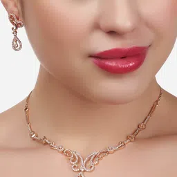 AMI Rose Gold Plated Cubic Zirconia Studded Jewellery Set-54