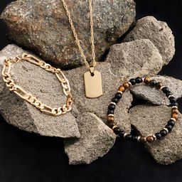 The Bro Code Men Gold-Plated Brown Beaded Jewellery Set-image-28